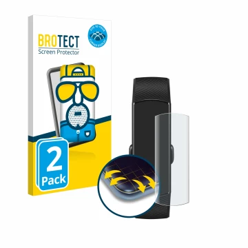 Face avant d’un emballage produit avec le logo de la marque BROTECT. À côté, l’appareil Honor Band 5 est représenté avec la pr