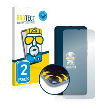 Face avant d’un emballage produit avec le logo de la marque BROTECT. À côté, l’appareil Motorola One Hyper est représenté avec