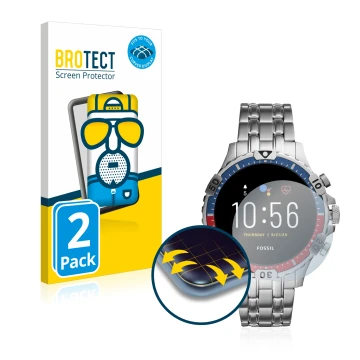 Face avant d’un emballage produit avec le logo de la marque BROTECT. À côté, l’appareil Fossil Garrett HR (5. Gen) est représe