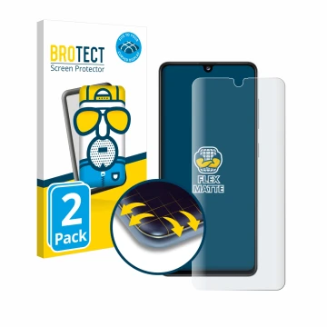 Face avant d’un emballage produit avec le logo de la marque BROTECT. À côté, l’appareil Samsung Galaxy A41 est représenté avec