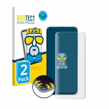 Face avant d’un emballage produit avec le logo de la marque BROTECT. À côté, l’appareil Xiaomi Mi 10 est représenté avec la pr