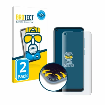 Face avant d’un emballage produit avec le logo de la marque BROTECT. À côté, l’appareil Xiaomi Redmi Note 9 est représenté ave