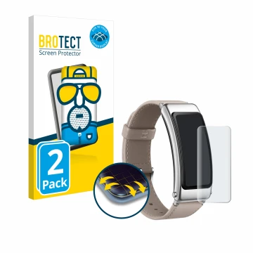 Face avant d’un emballage produit avec le logo de la marque BROTECT. À côté, l’appareil Huawei TalkBand B6 est représenté avec