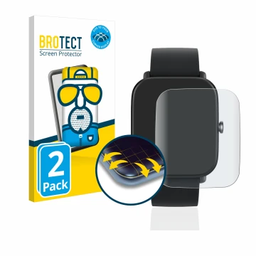 Face avant d’un emballage produit avec le logo de la marque BROTECT. À côté, l’appareil Huami Amazfit Bip U est représenté ave