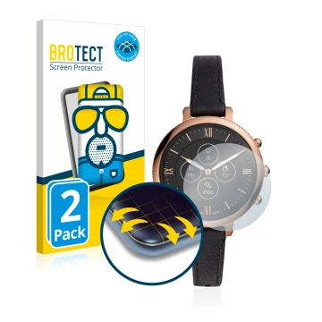 Face avant d’un emballage produit avec le logo de la marque BROTECT. À côté, l’appareil Fossil Monroe Hybrid HR est représenté