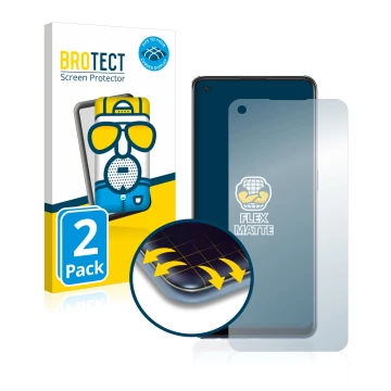 Face avant d’un emballage produit avec le logo de la marque BROTECT. À côté, l’appareil Oppo A74 est représenté avec la protec