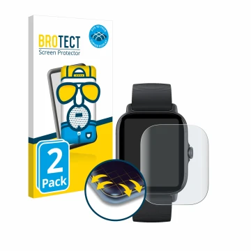 Face avant d’un emballage produit avec le logo de la marque BROTECT. À côté, l’appareil Huami Amazfit GTS 3 est représenté ave