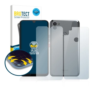 Face avant d’un emballage produit avec le logo de la marque BROTECT. À côté, l’appareil Gigaset GS5 (Avant+Arrière) est représ