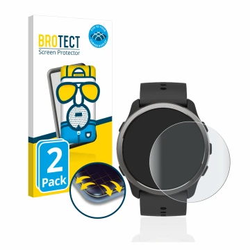 Face avant d’un emballage produit avec le logo de la marque BROTECT. À côté, l’appareil Suunto 5 Peak est représenté avec la p