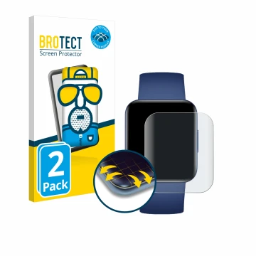 Face avant d’un emballage produit avec le logo de la marque BROTECT. À côté, l’appareil Xiaomi Poco Watch est représenté avec 