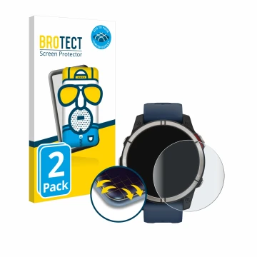 Face avant d’un emballage produit avec le logo de la marque BROTECT. À côté, l’appareil Garmin quatix 7 est représenté avec la