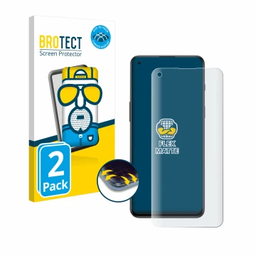 Face avant d’un emballage produit avec le logo de la marque BROTECT. À côté, l’appareil OnePlus Nord 2T 5G est représenté avec