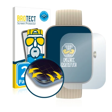 Face avant d’un emballage produit avec le logo de la marque BROTECT. À côté, l’appareil Huami Amazfit Bip 3 Pro est représenté