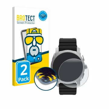 Face avant d’un emballage produit avec le logo de la marque BROTECT. À côté, l’appareil Fossil Gen 6 Hybrid Machine (45mm) est