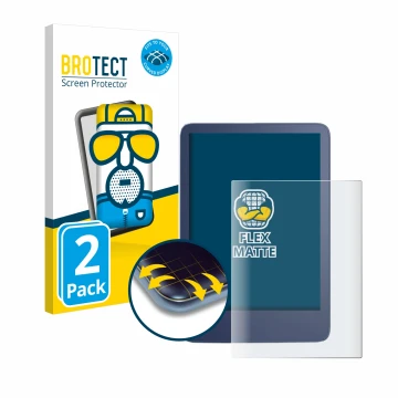 Face avant d’un emballage produit avec le logo de la marque BROTECT. À côté, l’appareil Amazon Kindle Reader 2022 est représen