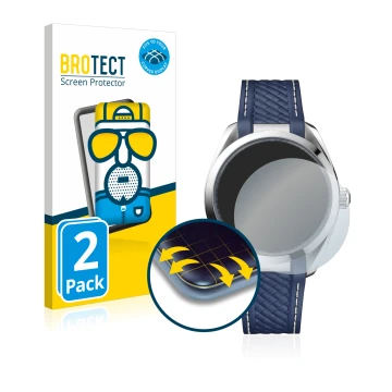 Face avant d’un emballage produit avec le logo de la marque BROTECT. À côté, l’appareil Omega Seamaster AQUA TERRA 150 M (41mm