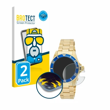 Face avant d’un emballage produit avec le logo de la marque BROTECT. À côté, l’appareil Invicta Pro Diver 8930OB (40mm) est re