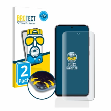 Face avant d’un emballage produit avec le logo de la marque BROTECT. À côté, l’appareil Samsung Galaxy S23 Enterprise Edition 