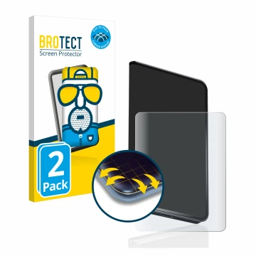 Face avant d’un emballage produit avec le logo de la marque BROTECT. À côté, l’appareil Ledger Stax crypto wallet est représen