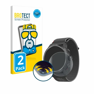 Face avant d’un emballage produit avec le logo de la marque BROTECT. À côté, l’appareil Coros Apex 2 Pro est représenté avec l