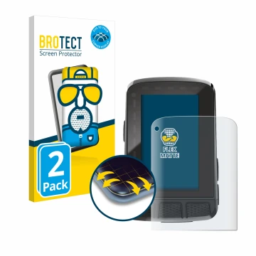Face avant d’un emballage produit avec le logo de la marque BROTECT. À côté, l’appareil Wahoo Elemnt Roam 2 est représenté ave