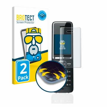 Face avant d’un emballage produit avec le logo de la marque BROTECT. À côté, l’appareil Gigaset COMFORT 550HX est représenté a