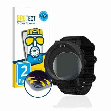Face avant d’un emballage produit avec le logo de la marque BROTECT. À côté, l’appareil Suunto Core Alpha est représenté avec 