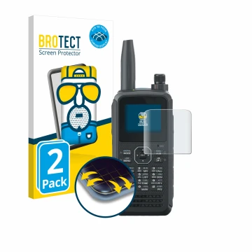 Face avant d’un emballage produit avec le logo de la marque BROTECT. À côté, l’appareil Kenwood TH-D75E D-Star est représenté 