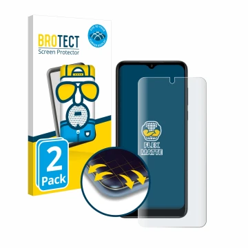 Face avant d’un emballage produit avec le logo de la marque BROTECT. À côté, l’appareil ZTE Blade V50 Design 5G est représenté