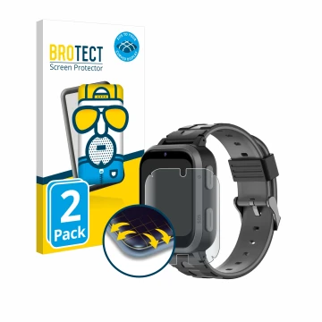Face avant d’un emballage produit avec le logo de la marque BROTECT. À côté, l’appareil Beafon Kids Watch SW2 est représenté a