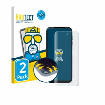 Face avant d’un emballage produit avec le logo de la marque BROTECT. À côté, l’appareil Fairphone 5 est représenté avec la pro