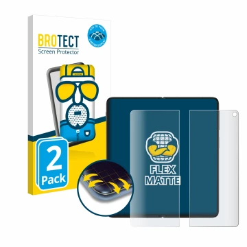 Face avant d’un emballage produit avec le logo de la marque BROTECT. À côté, l’appareil OnePlus Open (Affichage interne) est r