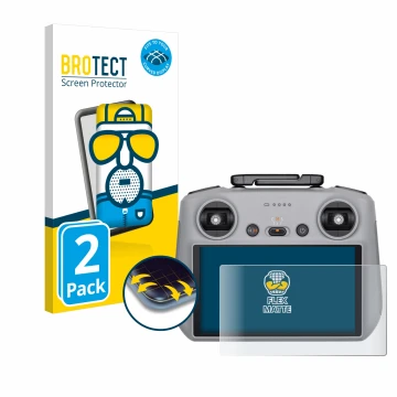 Face avant d’un emballage produit avec le logo de la marque BROTECT. À côté, l’appareil DJI RC 2 est représenté avec la protec