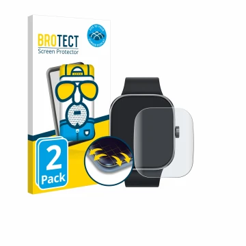 Face avant d’un emballage produit avec le logo de la marque BROTECT. À côté, l’appareil Xiaomi Redmi Watch 4 est représenté av