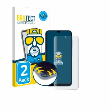 Face avant d’un emballage produit avec le logo de la marque BROTECT. À côté, l’appareil Samsung Galaxy A15 est représenté avec