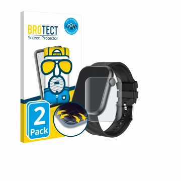 Face avant d’un emballage produit avec le logo de la marque BROTECT. À côté, l’appareil walkbee Smartwatch 1.96