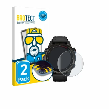 Face avant d’un emballage produit avec le logo de la marque BROTECT. À côté, l’appareil Garmin Descent Mk3i (43 mm) est représ