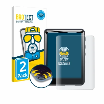 Face avant d’un emballage produit avec le logo de la marque BROTECT. À côté, l’appareil Zaqe MP3 Player M4 2.4