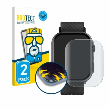 Face avant d’un emballage produit avec le logo de la marque BROTECT. À côté, l’appareil Yuede Smartwatch 2