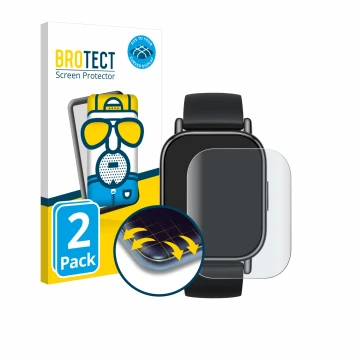 Face avant d’un emballage produit avec le logo de la marque BROTECT. À côté, l’appareil Xiaomi Redmi Watch 5 Lite est représen