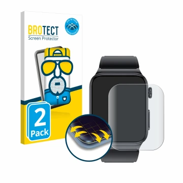 Face avant d’un emballage produit avec le logo de la marque BROTECT. À côté, l’appareil Douself Smartwatch 1.85