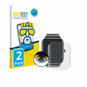 Face avant d’un emballage produit avec le logo de la marque BROTECT. À côté, l’appareil Haulvean Smartwatch 1.85