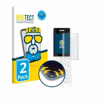 Face avant d’un emballage produit avec le logo de la marque BROTECT. À côté, l’appareil AVM Fritz!Fon X6 White est représenté 