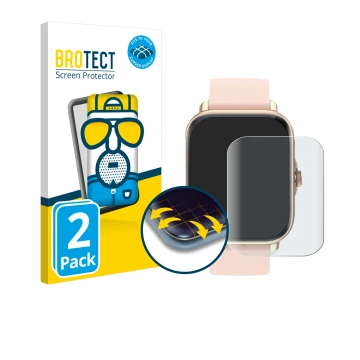Face avant d’un emballage produit avec le logo de la marque BROTECT. À côté, l’appareil Janolty Smartwatch 1.83