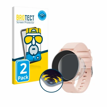Face avant d’un emballage produit avec le logo de la marque BROTECT. À côté, l’appareil Hwagol Smartwatch G25 1.39