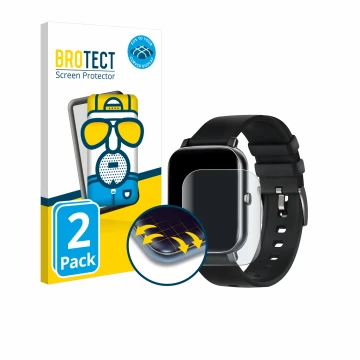 Face avant d’un emballage produit avec le logo de la marque BROTECT. À côté, l’appareil Ibettertec Smartwatch 1.69