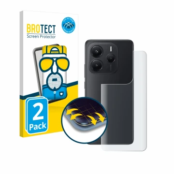 Face avant d’un emballage produit avec le logo de la marque BROTECT. À côté, l’appareil Xiaomi Redmi Note 14 (Arrière) est rep