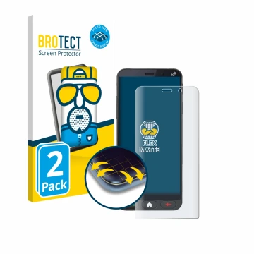Face avant d’un emballage produit avec le logo de la marque BROTECT. À côté, l’appareil Brondi Amico Vero 4G est représenté av