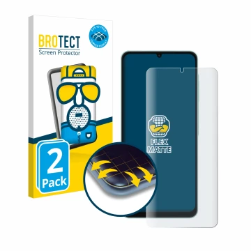 Face avant d’un emballage produit avec le logo de la marque BROTECT. À côté, l’appareil Samsung Galaxy A06 5G est représenté a