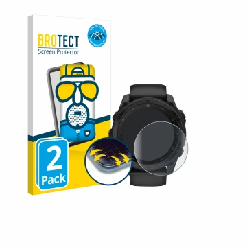 Face avant d’un emballage produit avec le logo de la marque BROTECT. À côté, l’appareil Garmin Tactix 8 AMOLED (51 mm) est rep
